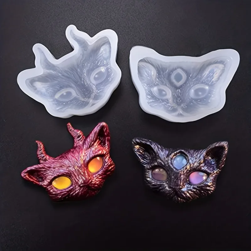 3D Devil Cat Resin Molds Kitten Head Silicone Molds Horned Animal Casting Mold for Epoxy Resin, Clay, Soap, Candle