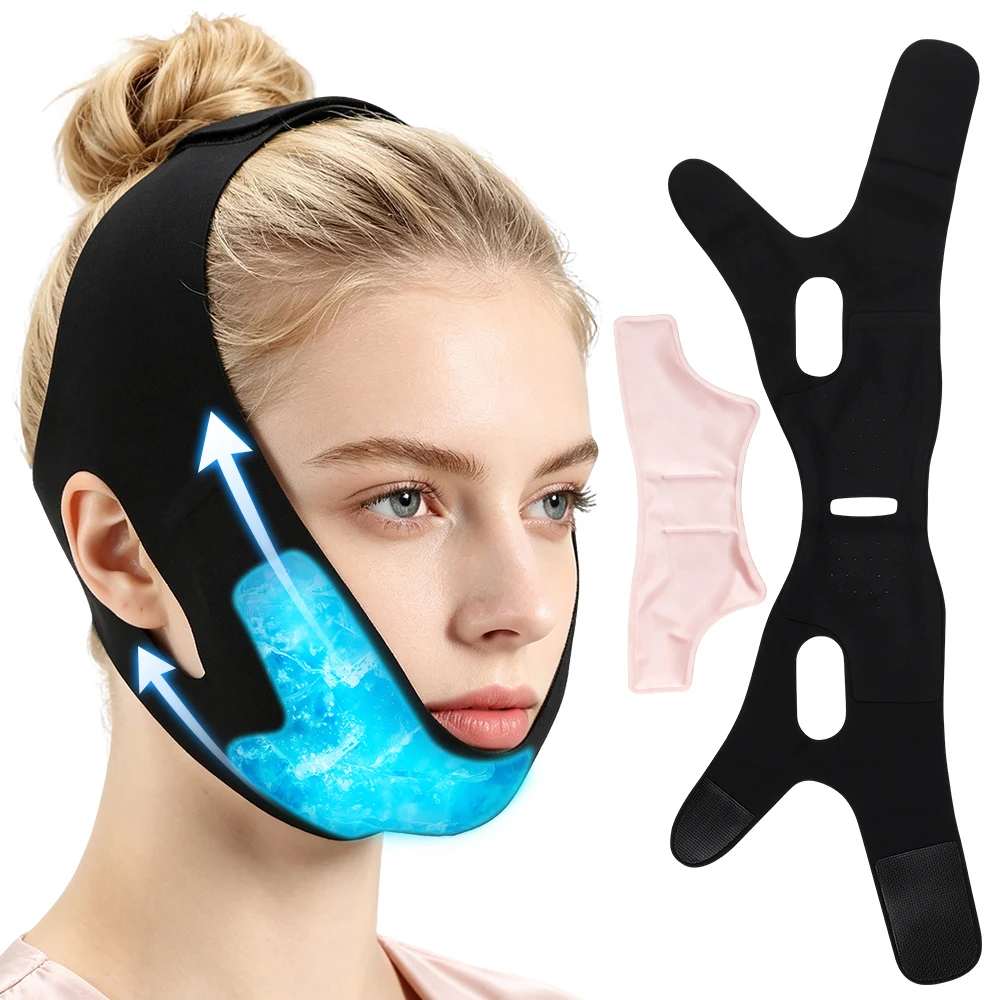 Face Wrap Band Hot and Cold with Reusable Gel Pack, Adjustable Soft Facial Compress Band for Face and Chin, Home Skincare
