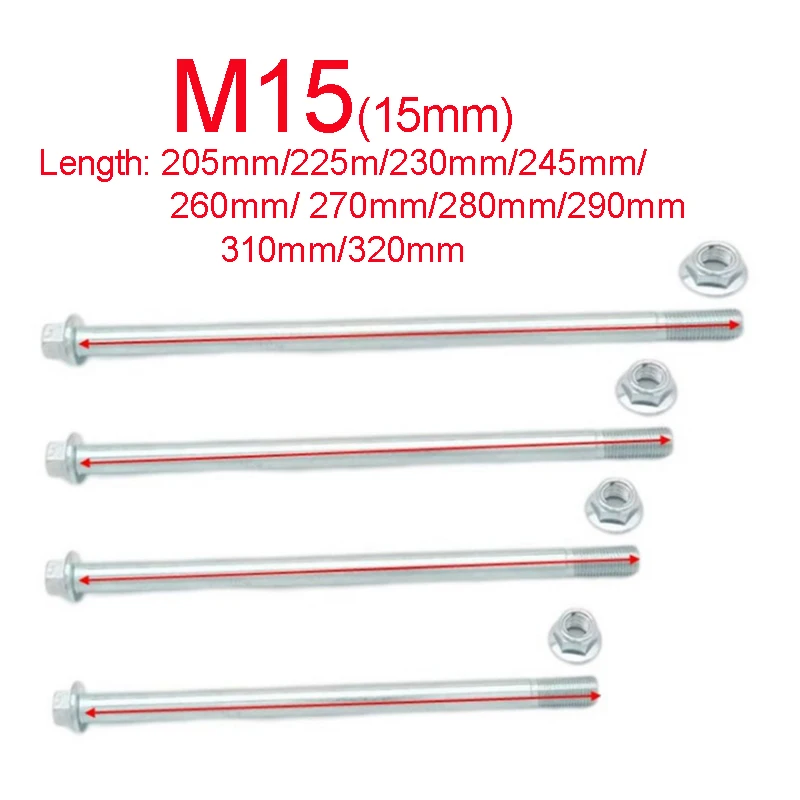 Motorcycle Wheel Axle for Honda Dayan Yamaha Suzuki Loncin Lifan Dirtbike 15mm 210mm 230mm 245mm 260mm 280mm 305mm Bolt With Nut