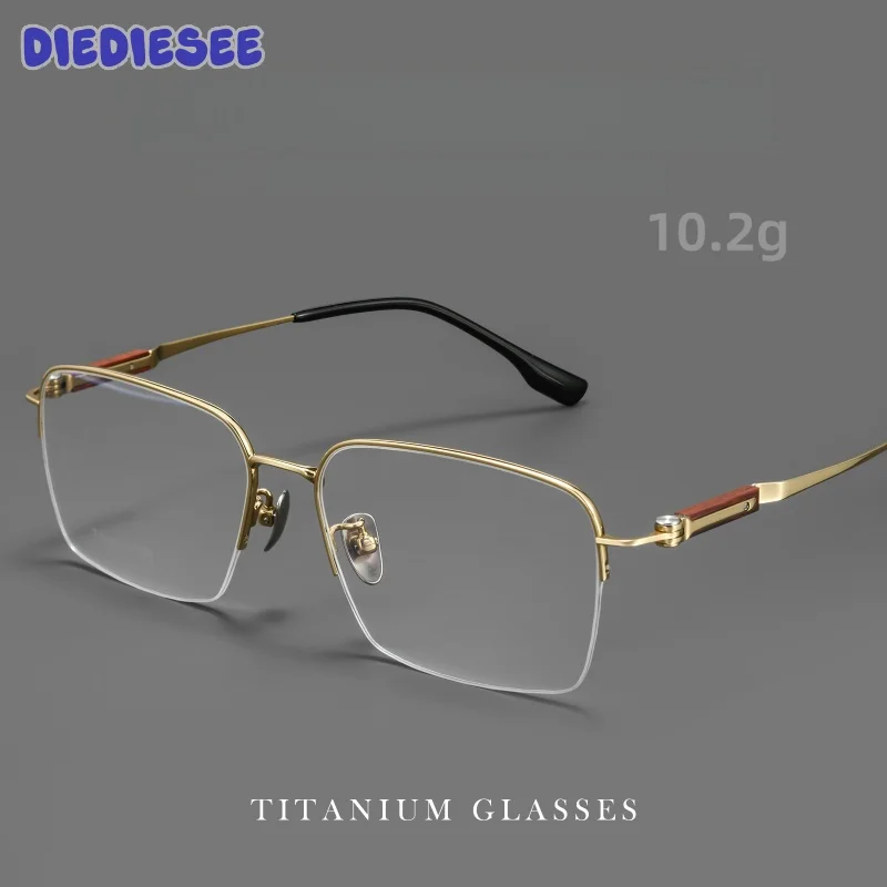 

DIEDIESEE New Men's Large Face Ultra Light Titanium Half Frame Glasses Frame Retro Business Premium Glasses Frame 18332T