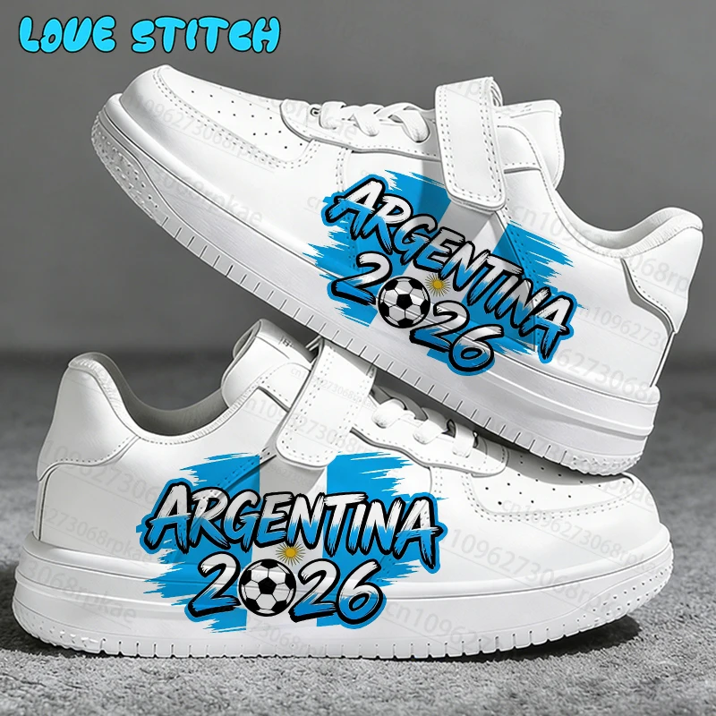 Picture 3: Argentina National Flag Football Match Breathable Casual Shoes Popular Boys Girls Kids Printing Sports Universal White Shoes