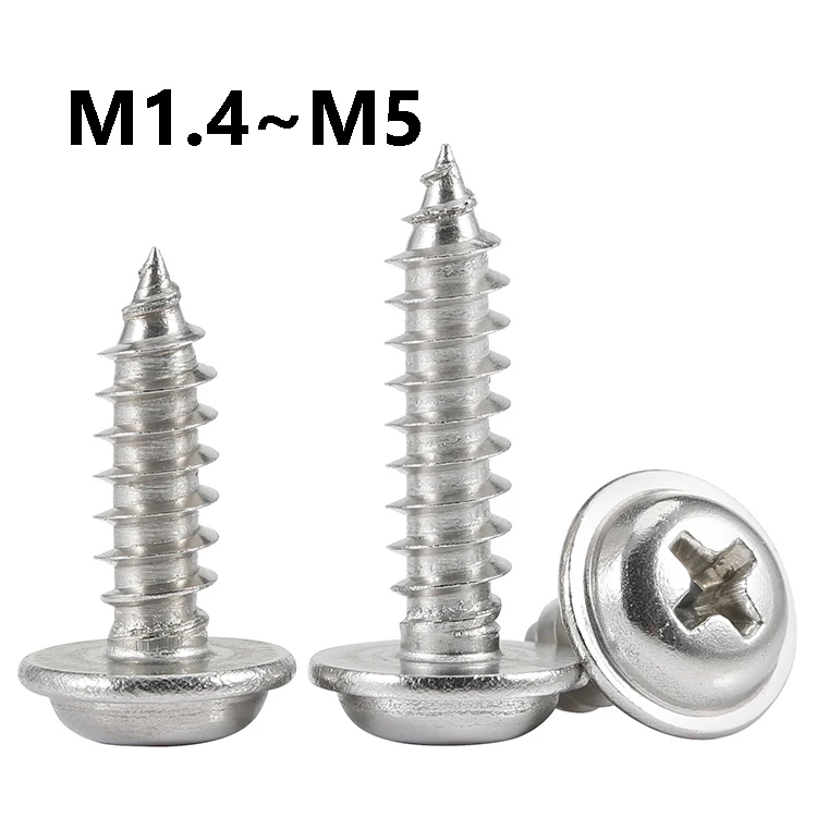 304Stainless Steel Phillips Washer Head Self Tapping Screw M1.4 M1.7 M3.5 M4 M5 Fasteners for Electronics Model DIY Repair
