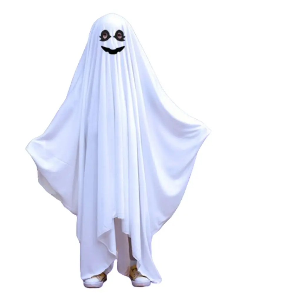 

Плащ с капюшоном на Хэллоуин, накидка, одежда с улыбкой на лице, пончо с призраком, халат с черными глазами, забавный косплей, костюм призрака для косплея