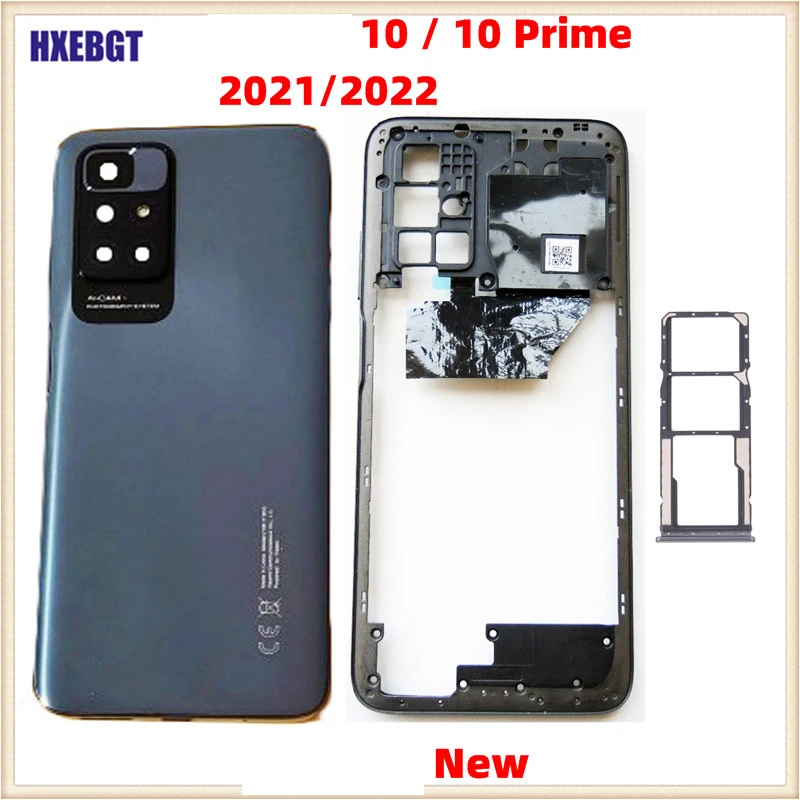 Boîtier arrière pour Xiaomi Redmi 10 , 10 Prime 2022, châssis + cadre central avec objectif de caméra + carte SIM, pièces de téléphone