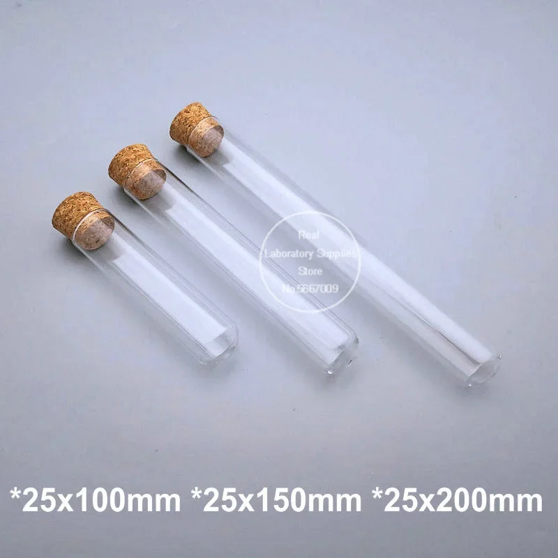 10pcs/lot Lab 15mm To 30mm Thicken Glass Test Tube with Cork Caps Round Bottom Sampling Vial Educational and School Supplies