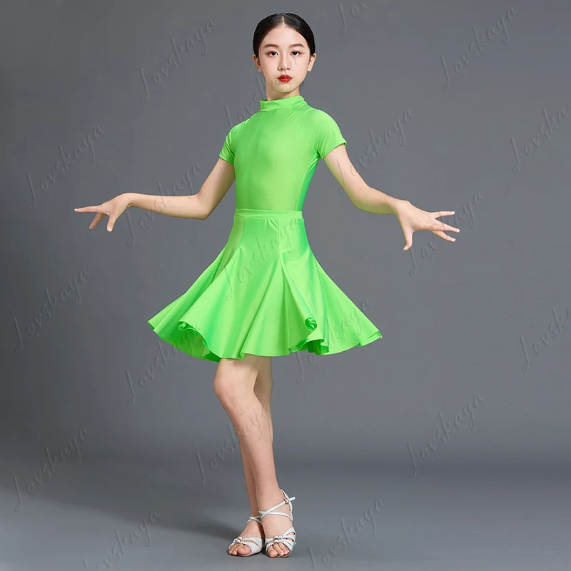 キラキラ輝くスパンコール付き子供用ラテンダンス衣装 - プロ競技用スカートセット - 子供用パフォーマンス衣装