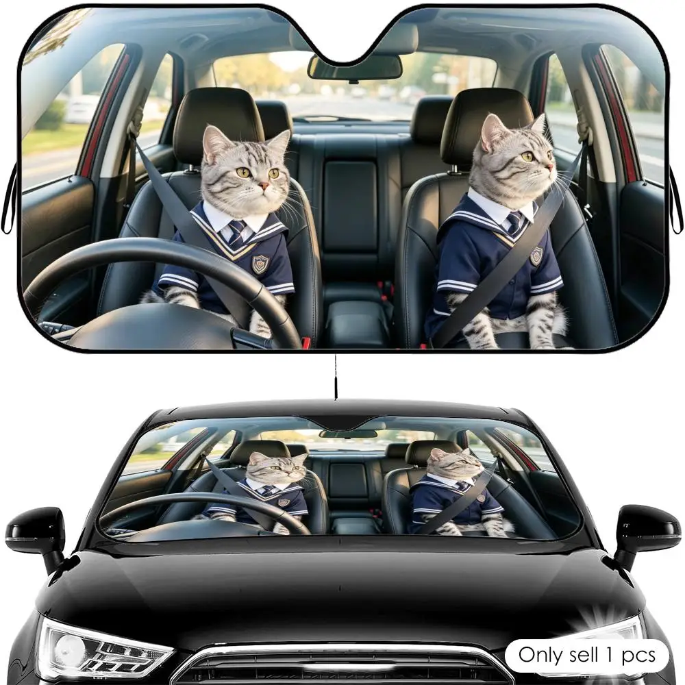 Shorthair Cat Driving Sun Visor Reusable Aluminum Foil Car Windshield Sun Visor UV Protector Heat Insulation Cover Shade