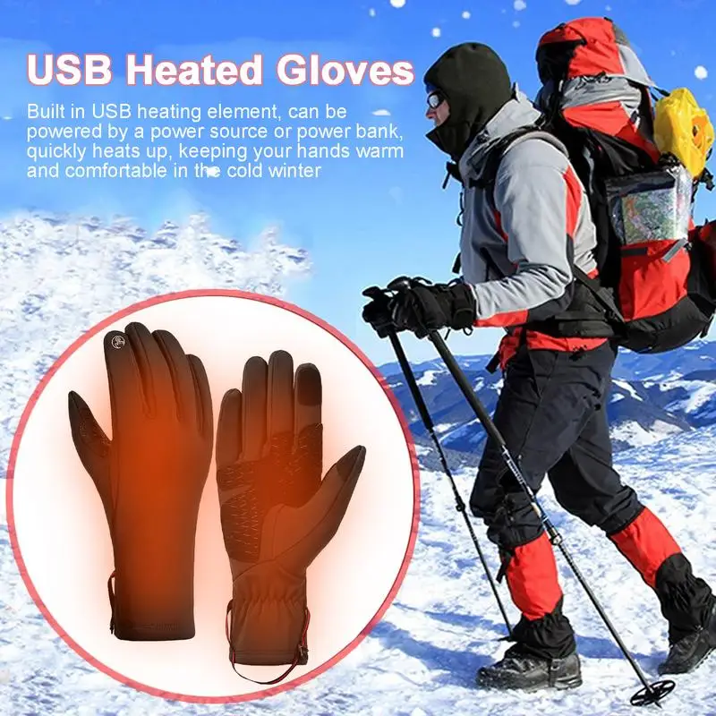 Heated Gloves For Men Anti Slip Waterproof USB Heating Gloves Screen Touchable Winter Supplies Multifunctional Windproof Heated