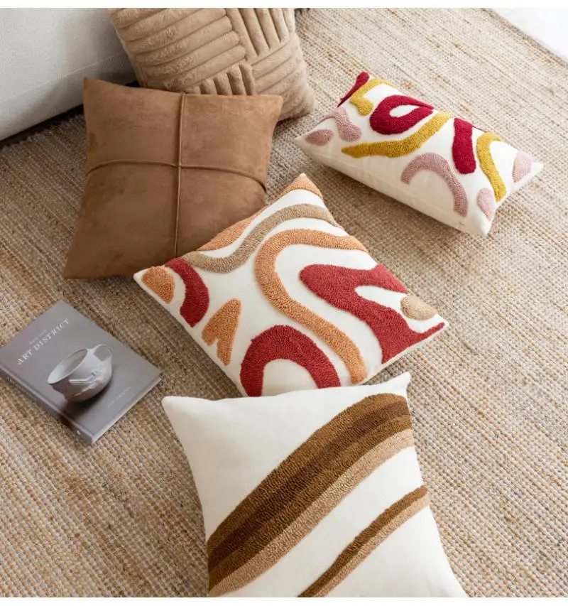 Vintage Kontrast Geometrischer Getufteter Kissenbezug Plüsch Patchwork Kissenhülle Atmosphärische Sofa-Dekoration Kissenbezug 45x45 – Detail 12
