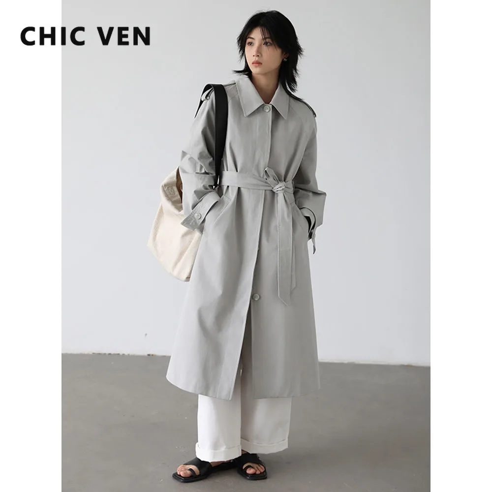 

CHIC VEN Women's Trench Coats Solid Loose Single Breasted Blet Woman Coat Windbreaker Female Overcoat Tops Sping Autumn 2023