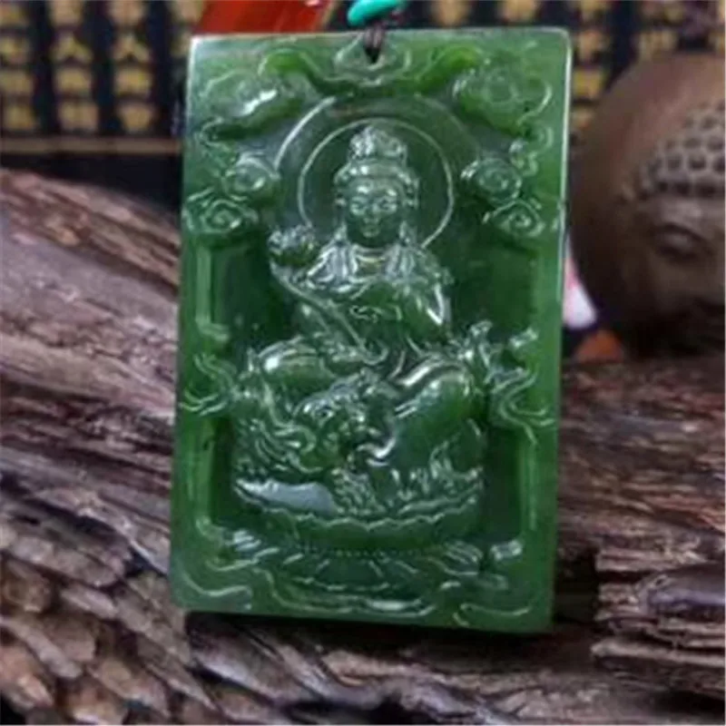 Hetian Jade And Jasper Zodiac Amulet Pendant Year Of Rabbit, Featuring Manjushri Bodhisattva As Guardian Deity,