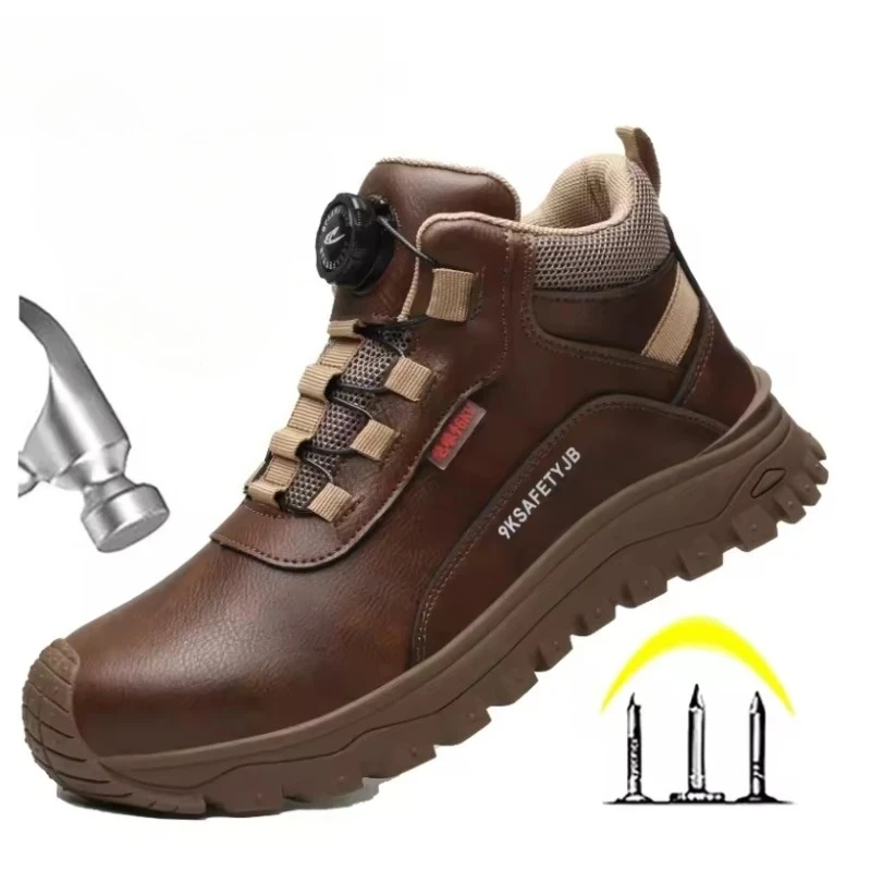 Rotating Button Men's Safety Boots Indestructible Work Shoes Non Slip Punch Proof Mens Protective Shoes Breathable Men Boots New