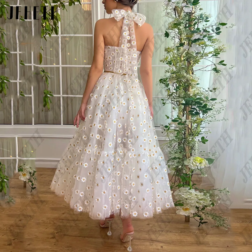 JEHETH Embroidery A-Line Prom Dresses For Woman Sweetheart Floral Sleeveless Party Gowns Tulle Backless Vestidos De Festa