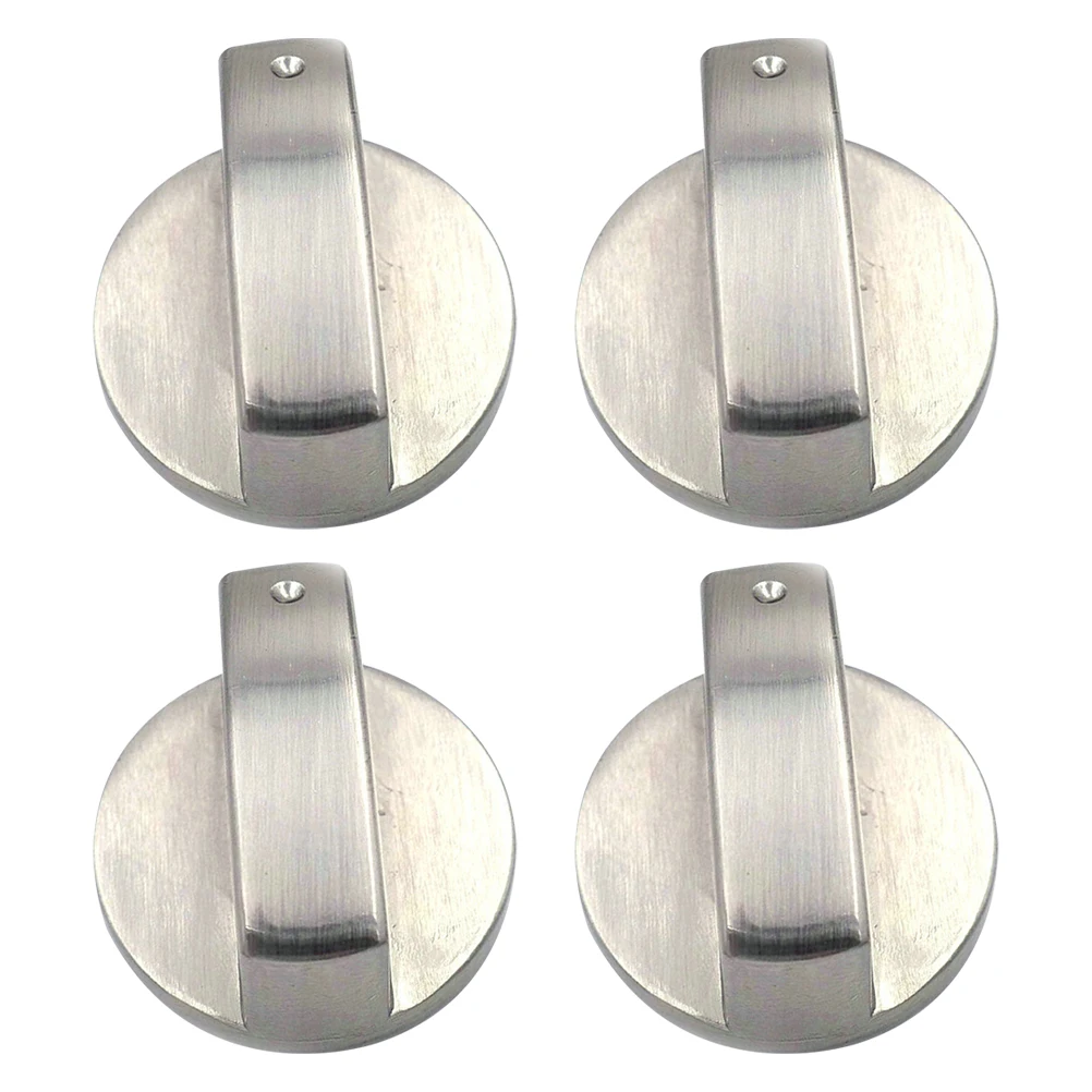 

4pcs Gas Stove Knob Replacement Metal Adjustable 6mm Shaft Universal Stove Switch Button for Oven Burner Single Furnace Silver