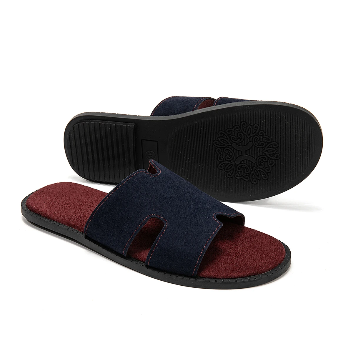 Men Open Toe Slide Sandals Large Size 39-47 Faux Suede Flat House Slippers Soft Plush Insole Anti-slip Indoor Casual Daily Shoes