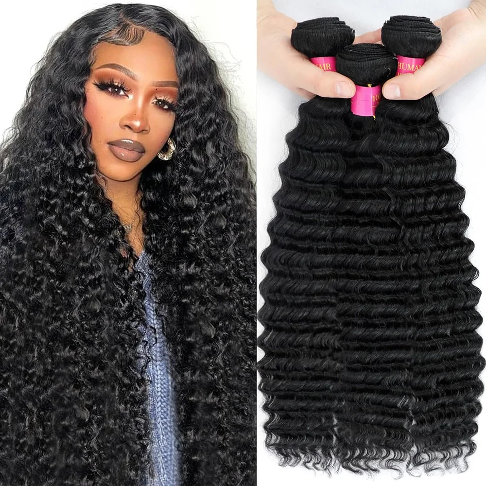 Curly Human Hair Bundle 30 40 Inch Remy Unprocessed Raw Virgin 100% Deep Wave Human Hair Water Wave Extensions 3 4 Bundles Deal