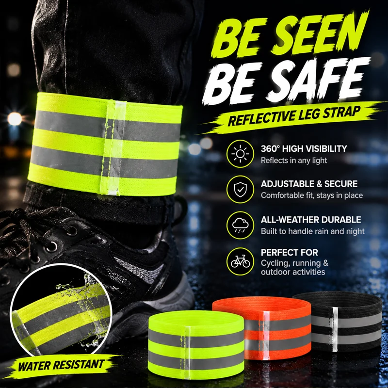 High-Visibility Reflective Leg Bands for Night Safety Adjustable Cycling Pants Straps Pants Cuff Holders for Runners Cyclists