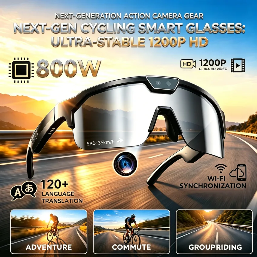 

2026 Cycling Glasses with 800W HD Camera UV Protection Voice Assistant AI Translation Bluetooth Wireless Calling Cycling Glasses