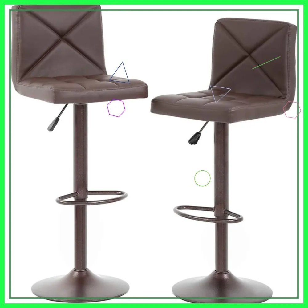 Paquete de 2 taburetes de bar giratorios, sillas de mostrador de cocina de altura ajustable de cuero PU para el hogar y el restaurante