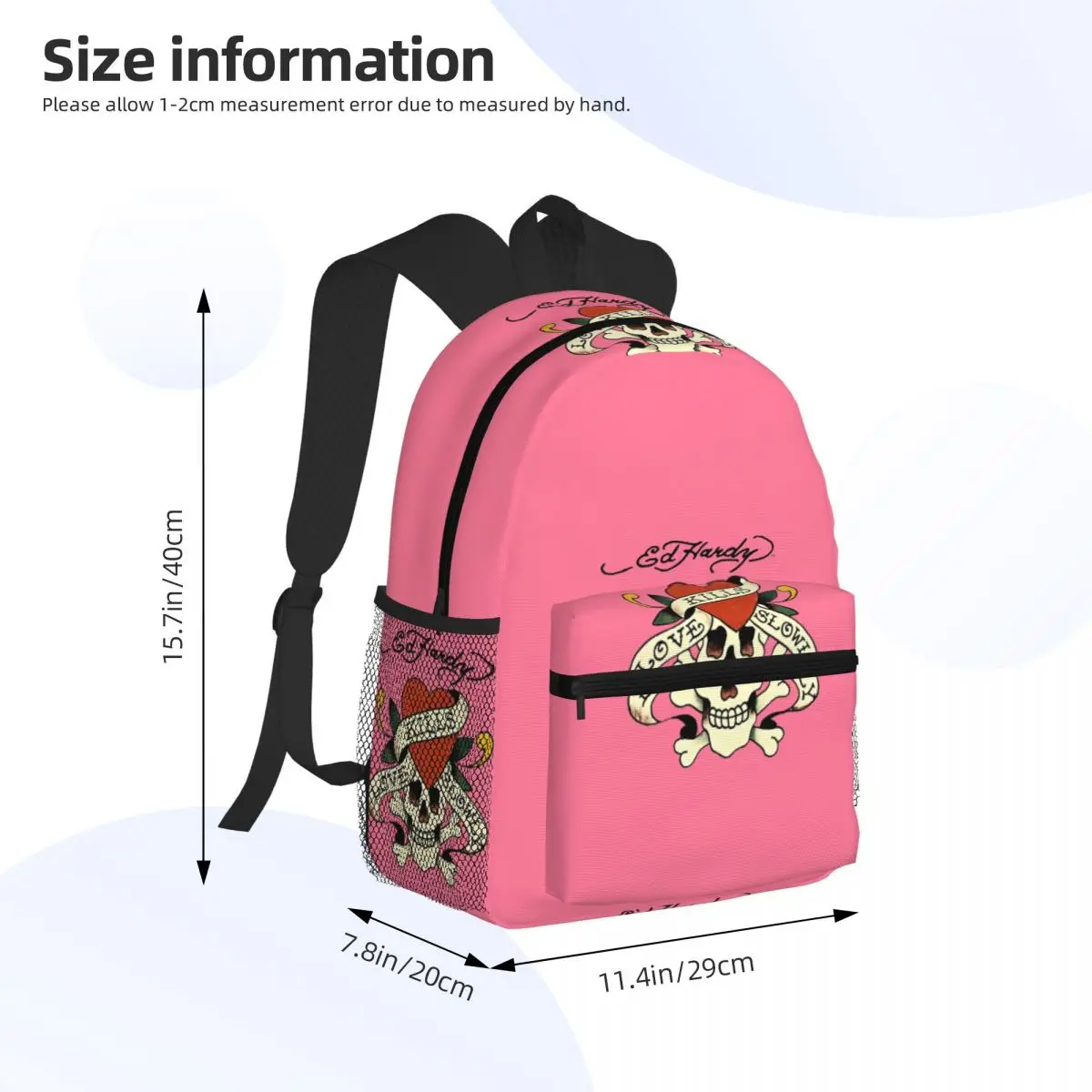 Ed Hardy Love Kills Slowly Student Backpack School Bag Hiking Travel Daypack for Men Women Bookbag Shoulder Bags