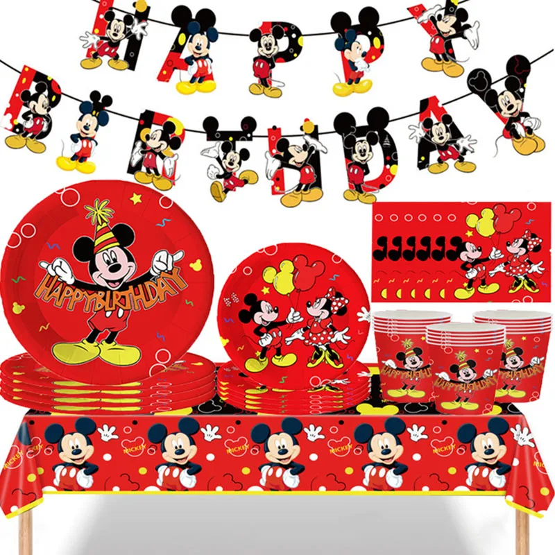 New Disney Red Mickey Mouse theme baby shower Party Decor Baby Shower Tableware Disposable Plates Cups Straw balloon Kids Favor