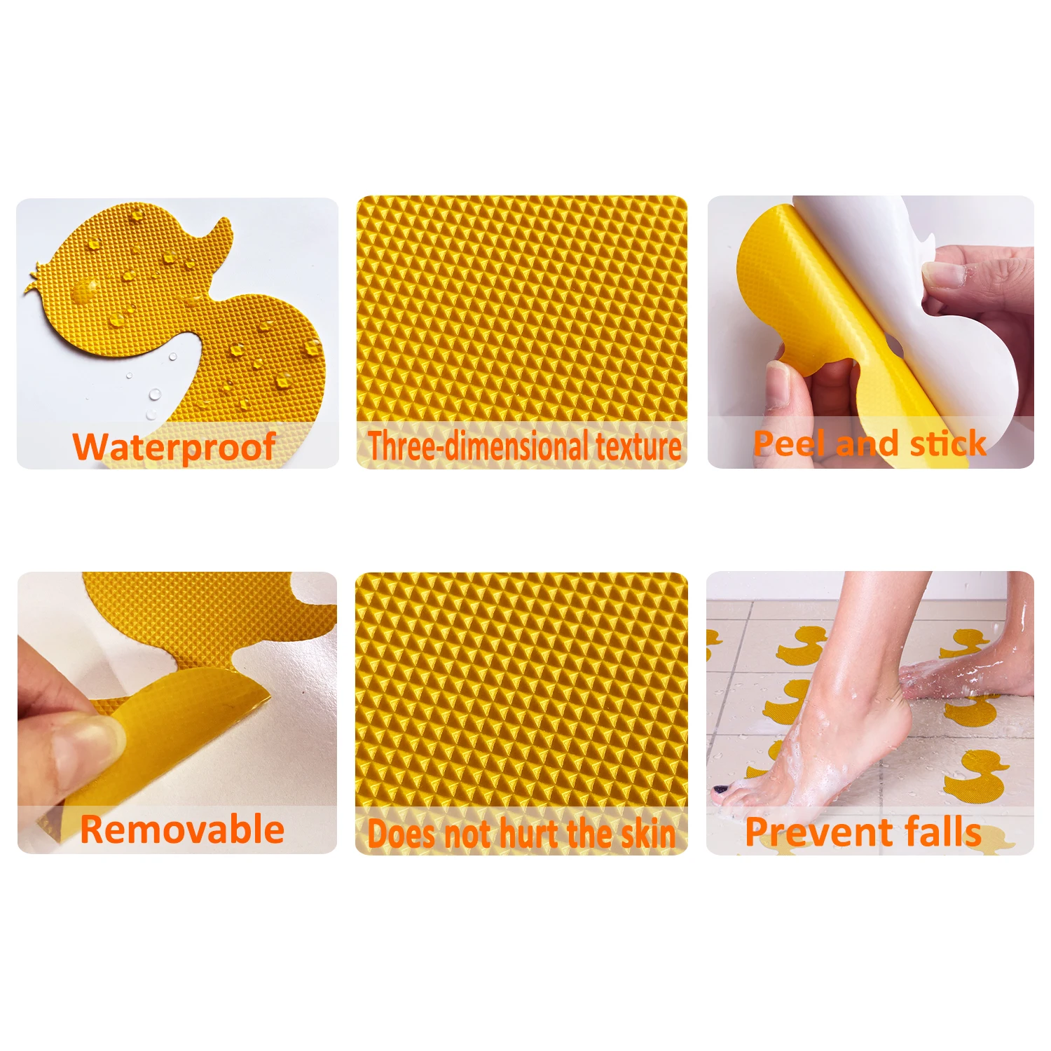 10PCS Yellow Duck Non Slip Bathtub Stickers