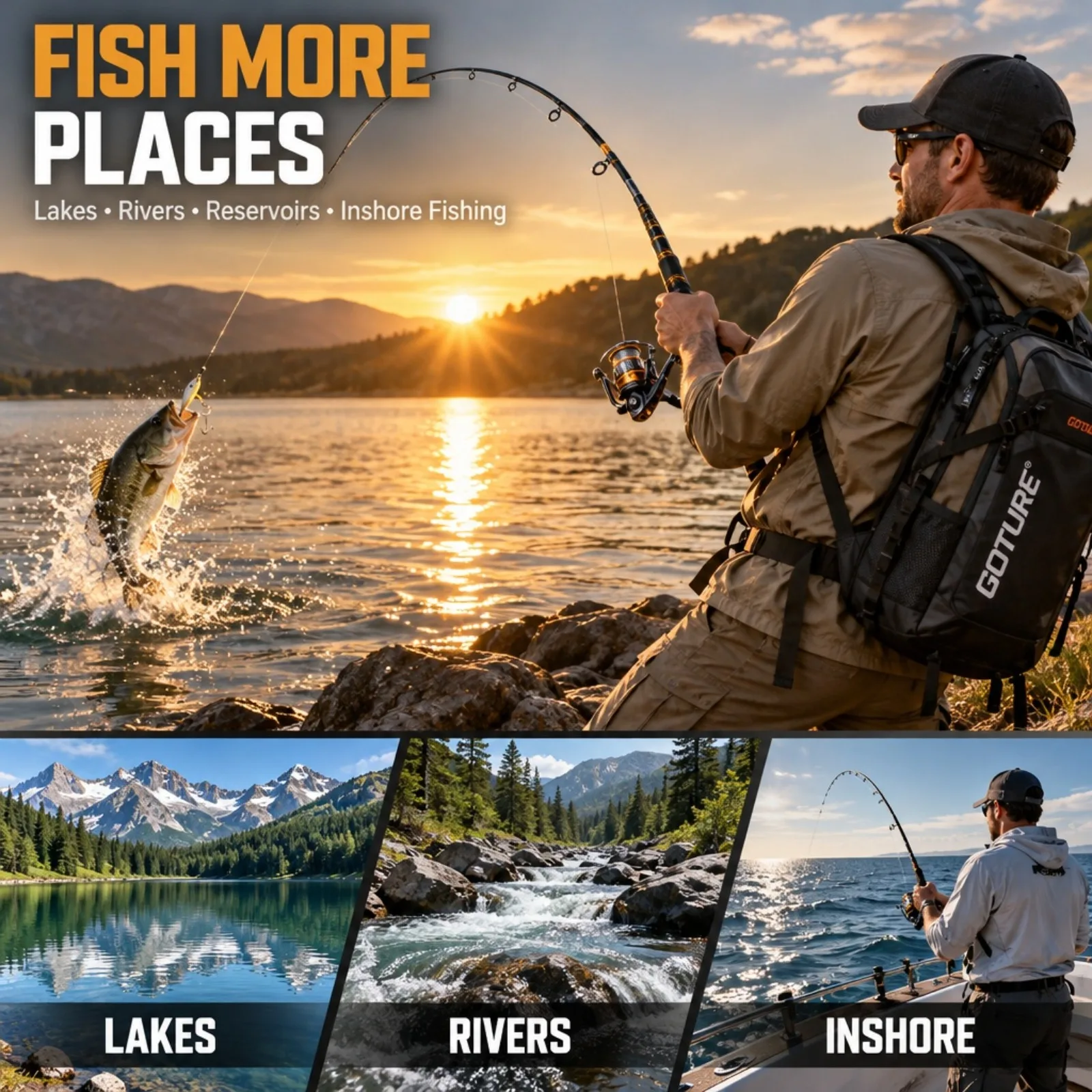 Goture Telescopic Carbon Fishing Rod Spinning Reel Combo Full Kit Lures Hooks Fishing Line Pliers Carry Bag Travel Fishing Set