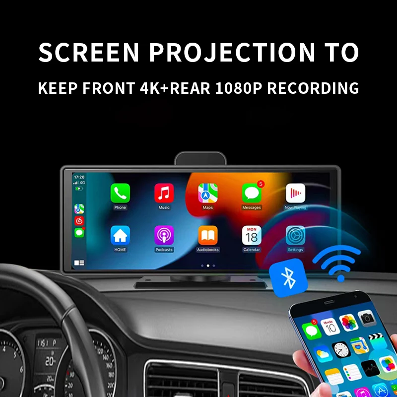 10.26 Inch Car Camera Portable Car Monitor Car Dvr Recorder Support Rear Camera for Android Auto With Voice Control Front Camera