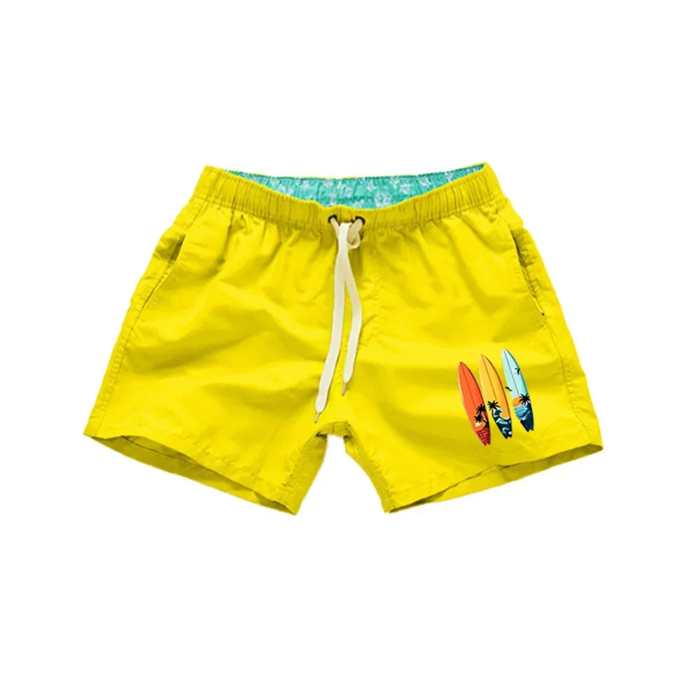 Asian size Men'S Beach Shorts With Pocket Quick Dry Elastic Fabric Printed Beach Pattern Inner Lining Comfortable Lightweight