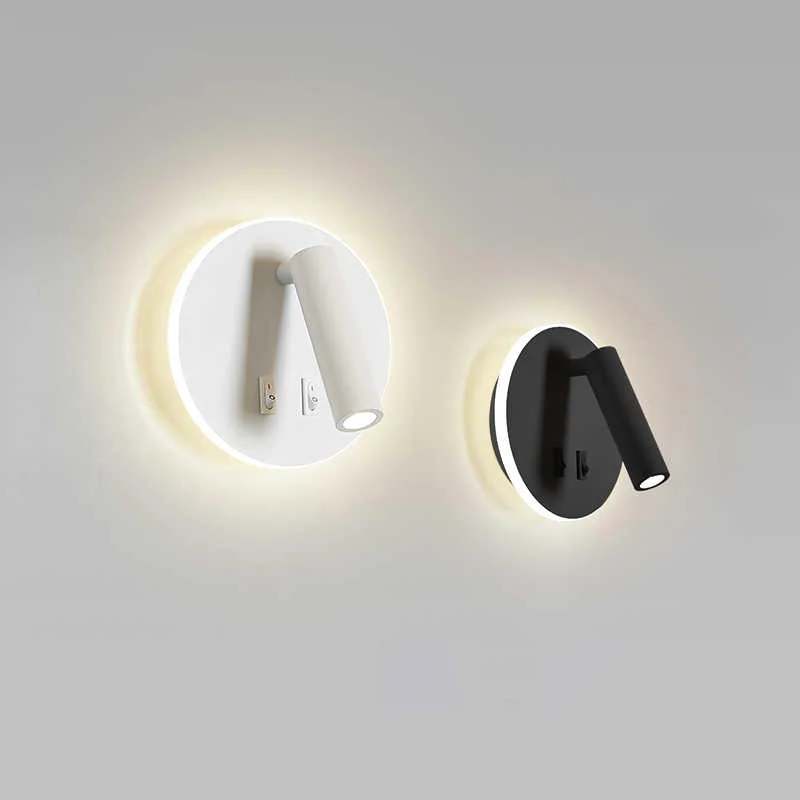 LED Wall Mounted Reading Light with Switch Backlight Rotating Adjustable Spotlight for Hotel Study Reading Bedroom Bedside Lamp