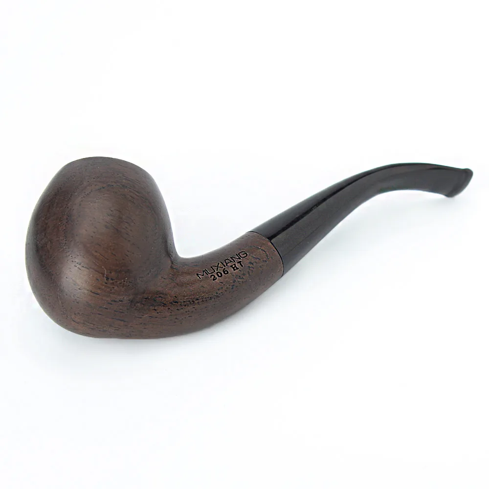 MUXIANG Ebony Wood Short Tobacco Pipe Curved Tapered Long Reading Stem 9mm Filter 1 Pipe 2 Stems Gift Smoking Pipe