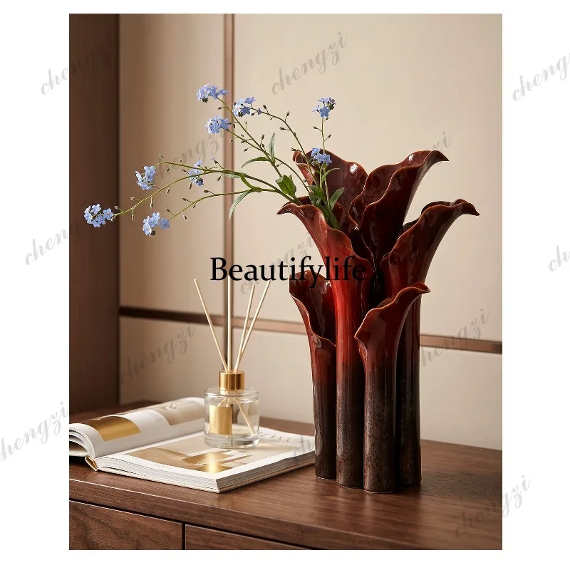 Ceramic vase Hongliu kiln becomes light luxury high-end decoration ornament living room porch model house designer