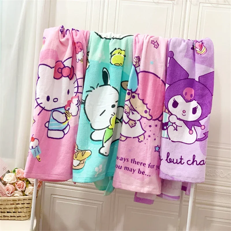 Sanrio Kawaii Hello Kitty Girls Beach Towel Pochacco Cartoon Bathroom Household Wash Face Thickened Absorbent Small Bath Towels