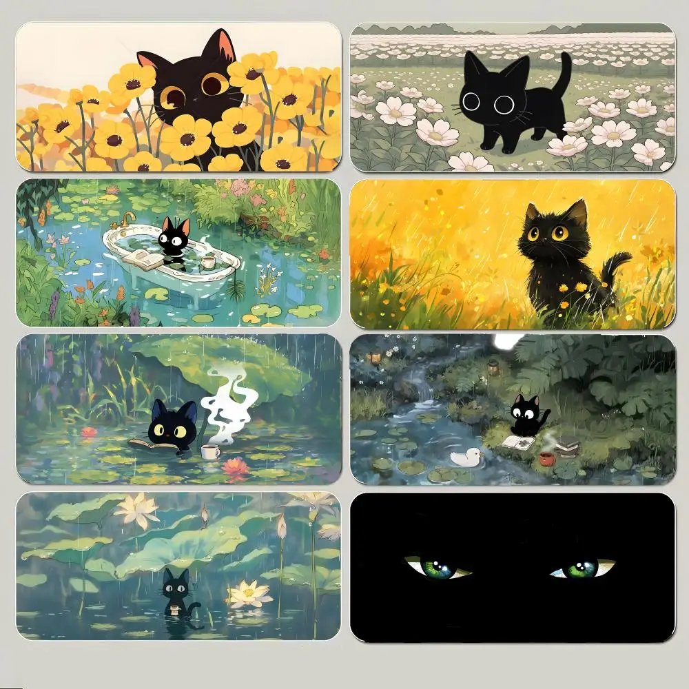Mystical Stylish Anime Green Black Cat Cartoon Mouse Pad Large Gaming Mousepad with Thick Stitched Edge Non-Slip Desk Mat