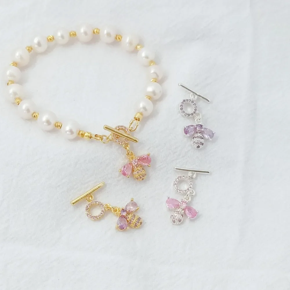 

14K Gold-plated Micro-inlaid Zirconium Small Bee OT Buckle Bracelet, Necklace Connection Buckle, End Buckle DIY Accessory