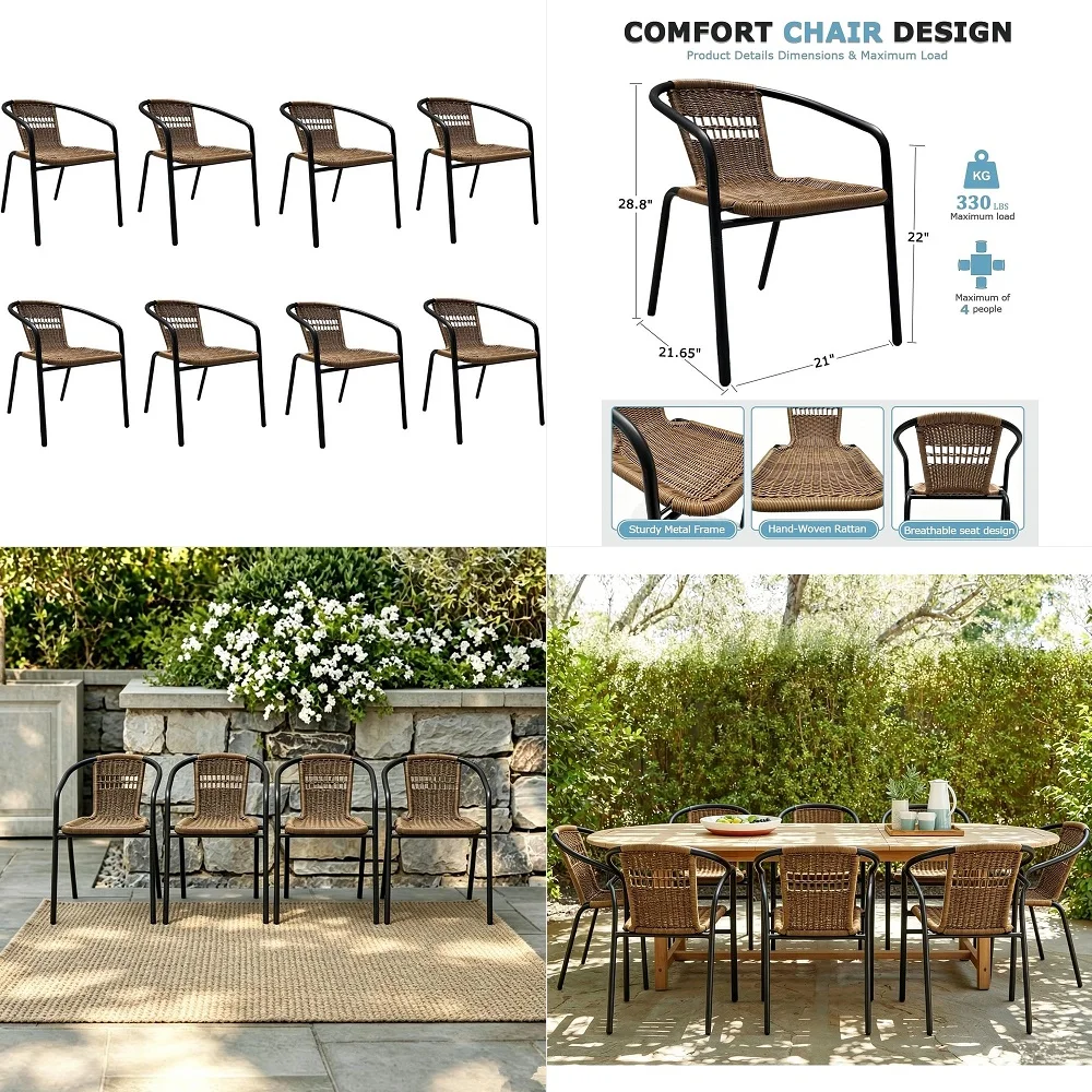 

Piece Patio Chairs Set, Stackable Outdoor Rattan Chairs, Weatherproof Wicker Patio Seating for Balcony, Porch, Lawn, Small Pati