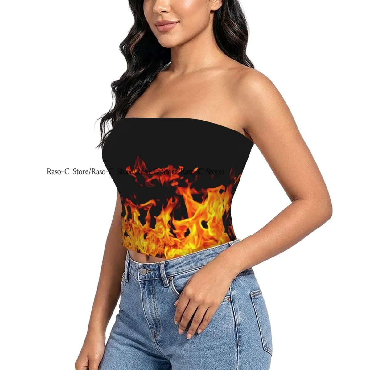 Women's strapless halter top Blooming Fire summer sexy short-sleeved top