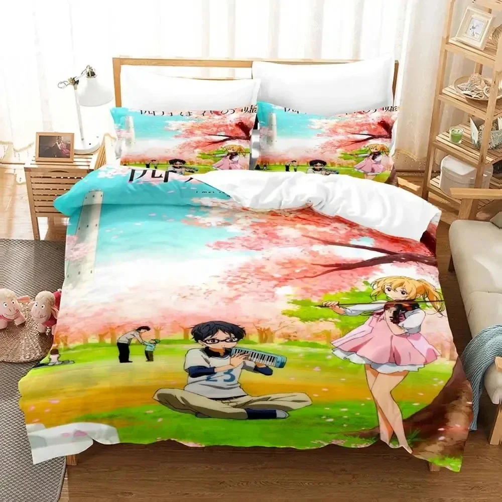 Anime Your Lie in April Bedding Set Duvet Cover Bed Set Quilt Cover Pillowcase Comforter king Queen Size Boys Adult Bedding Set