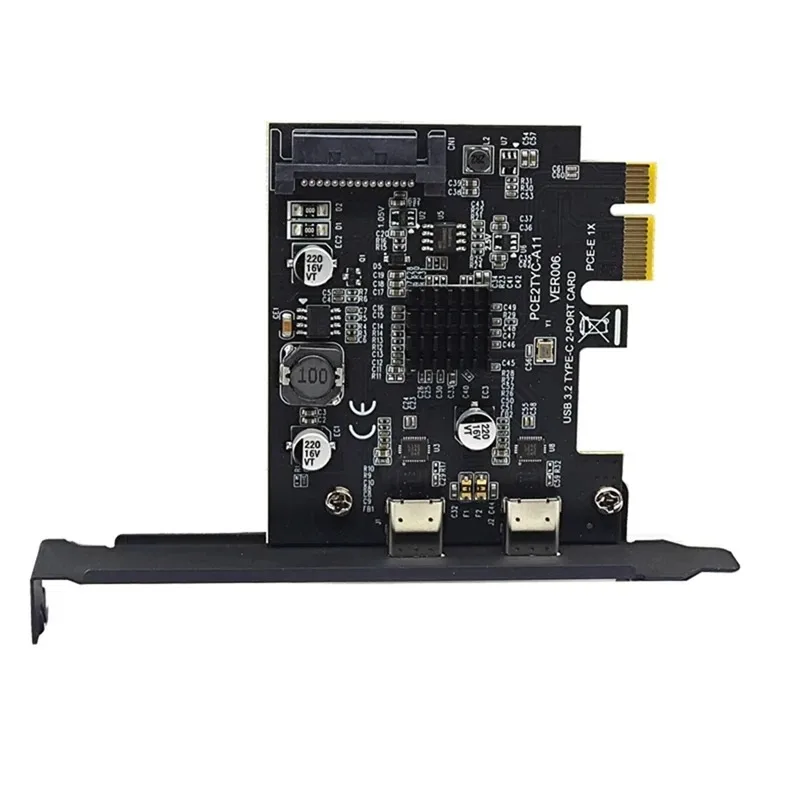 T35C PCIe 3.0 X1 to Dual USB 3.2 Gen2 10Gbps Expansion Card, ASM3142 Chip SATA Power USB-A Port Adapter for Desktop PC