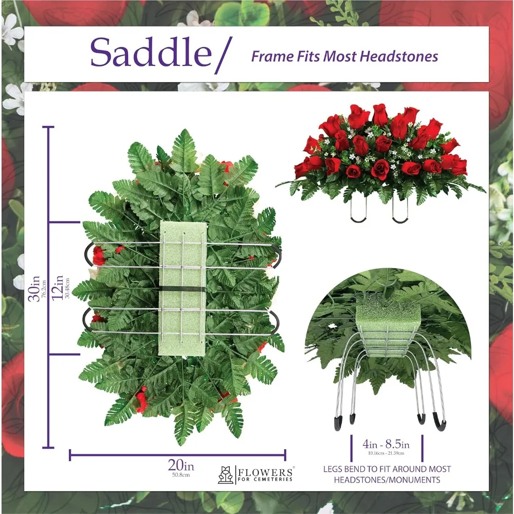 زهور المقبرة التذكارية الاصطناعية: مجموعة 30 وردة حمراء روبي مع سرج وباقة مطابقة لتحية مقرمى المحاربين القدامى