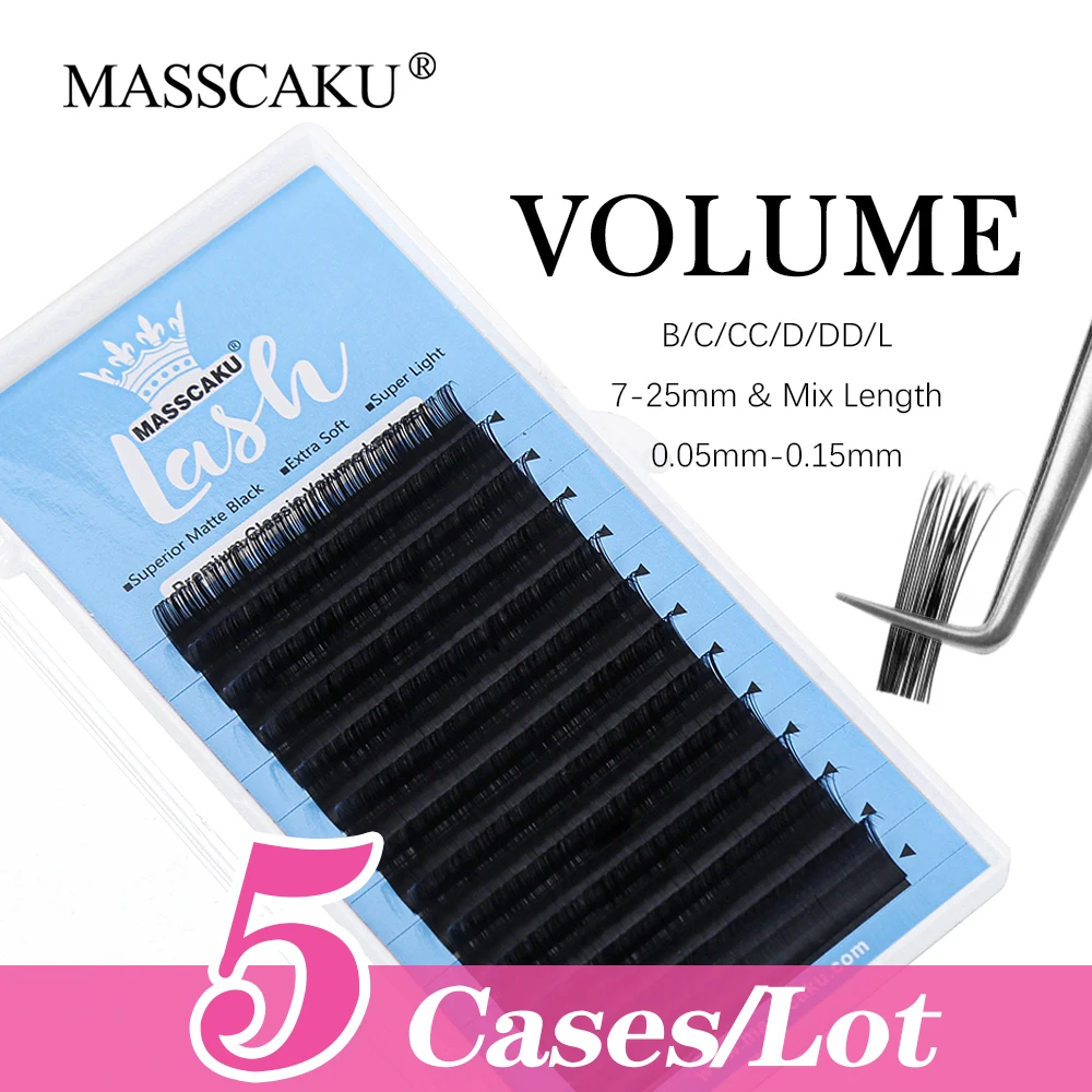 

MASSCAKU 5cases/lot 12Rows 8-20mm&mix Length Classic Regular Lashes Natural Soft Comfortable Individual False Eyelash Extension