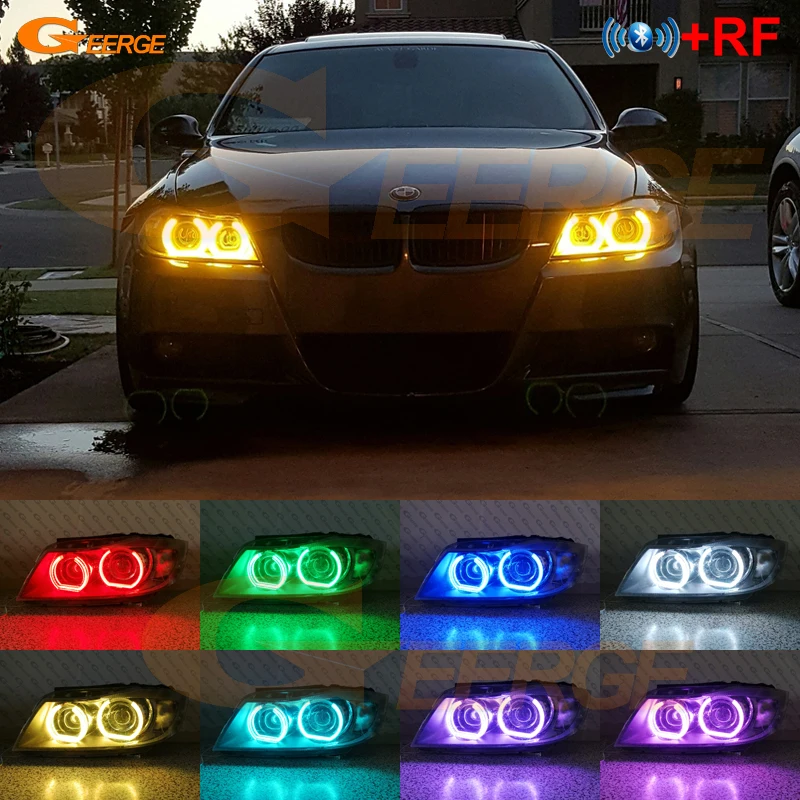 For BMW 3 Series E90 E91 2005 2006 2007 2008 Day Light Bluetooth APP DTM U Style Multi Color RGB LED Angel Eyes Kit Halo Rings