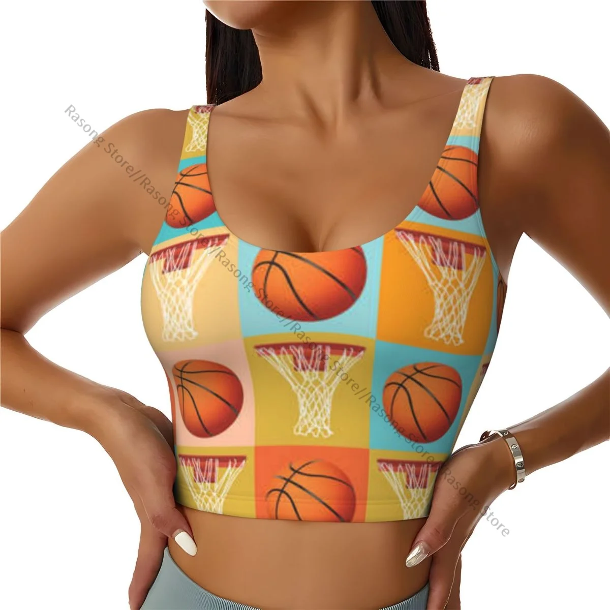 

Yoga Vest Women Gym Sports Crop Tops Basketball Pattern Streetwear Workout Breathable Tank Top Female