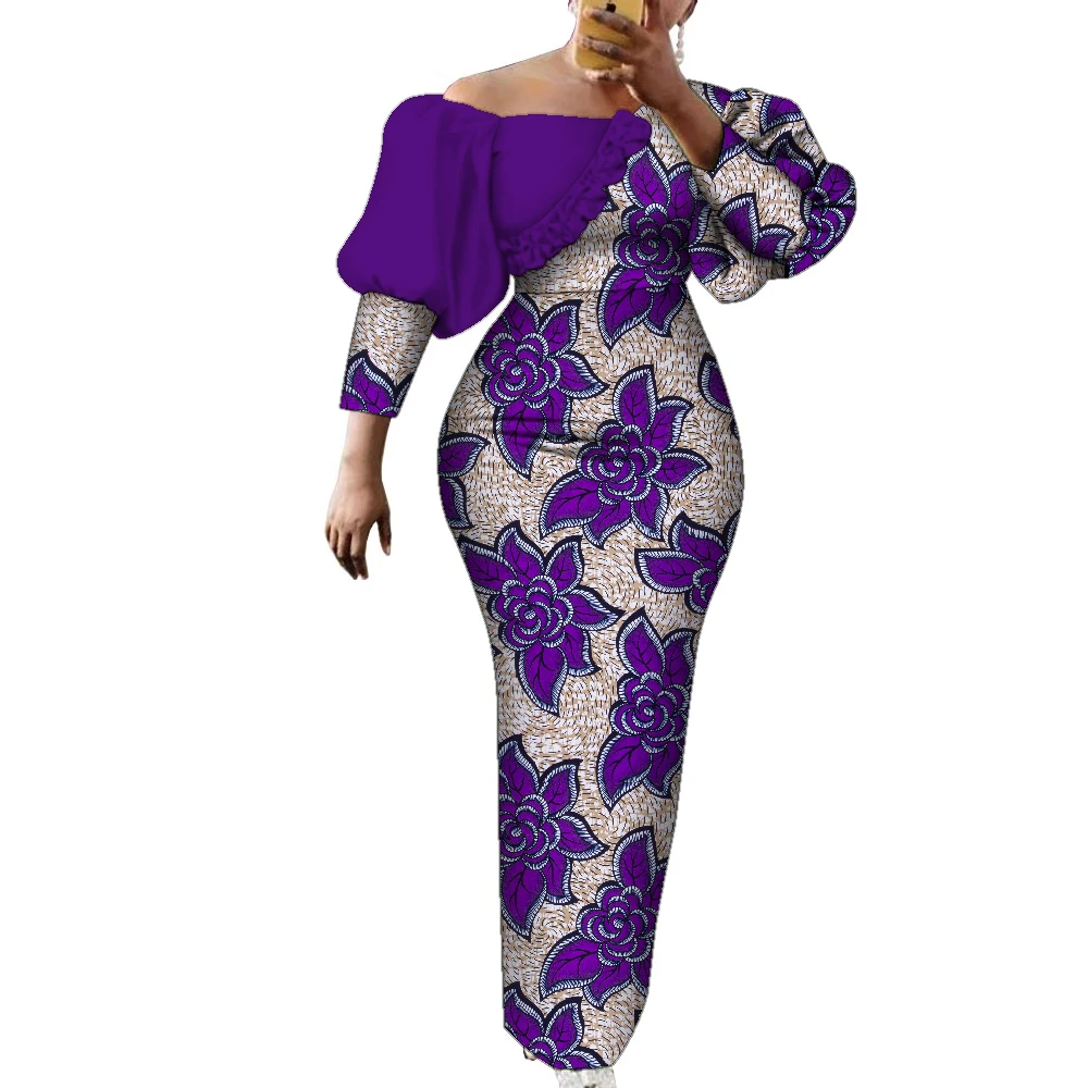 Women Dress African Print Cotton Puff Sleeve Evening Dress African Clothes  for Women Elegant Bodycon Long Party Dress WY2122 - AliExpress 200000532