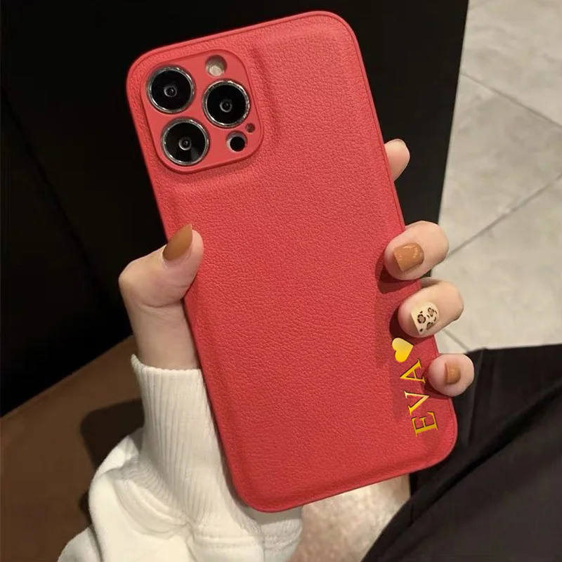 Personalised Custom Name Case 11 12 13 14 15 16 17 Pro Max 17 Air Luxury Leather DIY Initials Letter Cover For iPhone 17 Pro Max