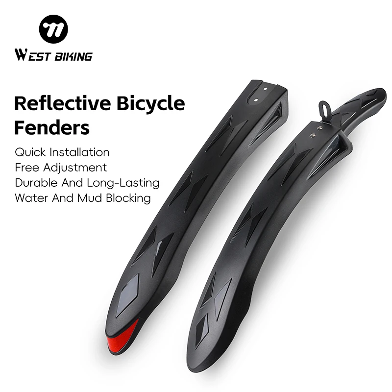 WEST BIKING Bicycle Reflective Free Adjustment Splash Fenders Universal Mud Flaps Bike Splash Guard for 26-27.5 Inch Bike Part