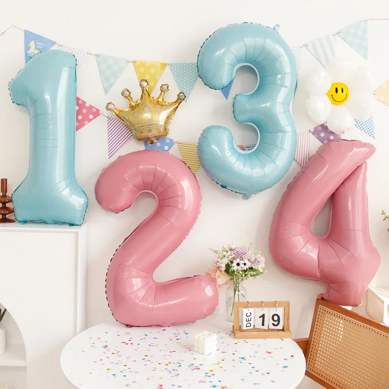 32inch Light Blue Light Pink Digital Aluminum Film Balloon Number 0-9 Helium Balloons Wedding Birthday Party Festival Decoration