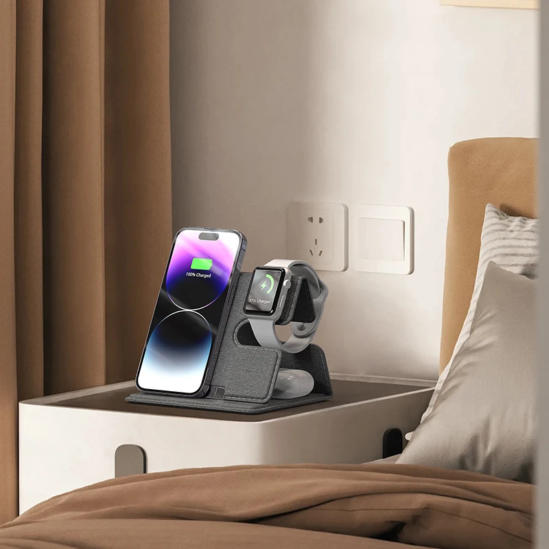 Support de chargeur sans fil pliable portable, station de charge rapide magnétique pour Apple Watch S8, support S6 pour iPhone 15 14, 3 en 1