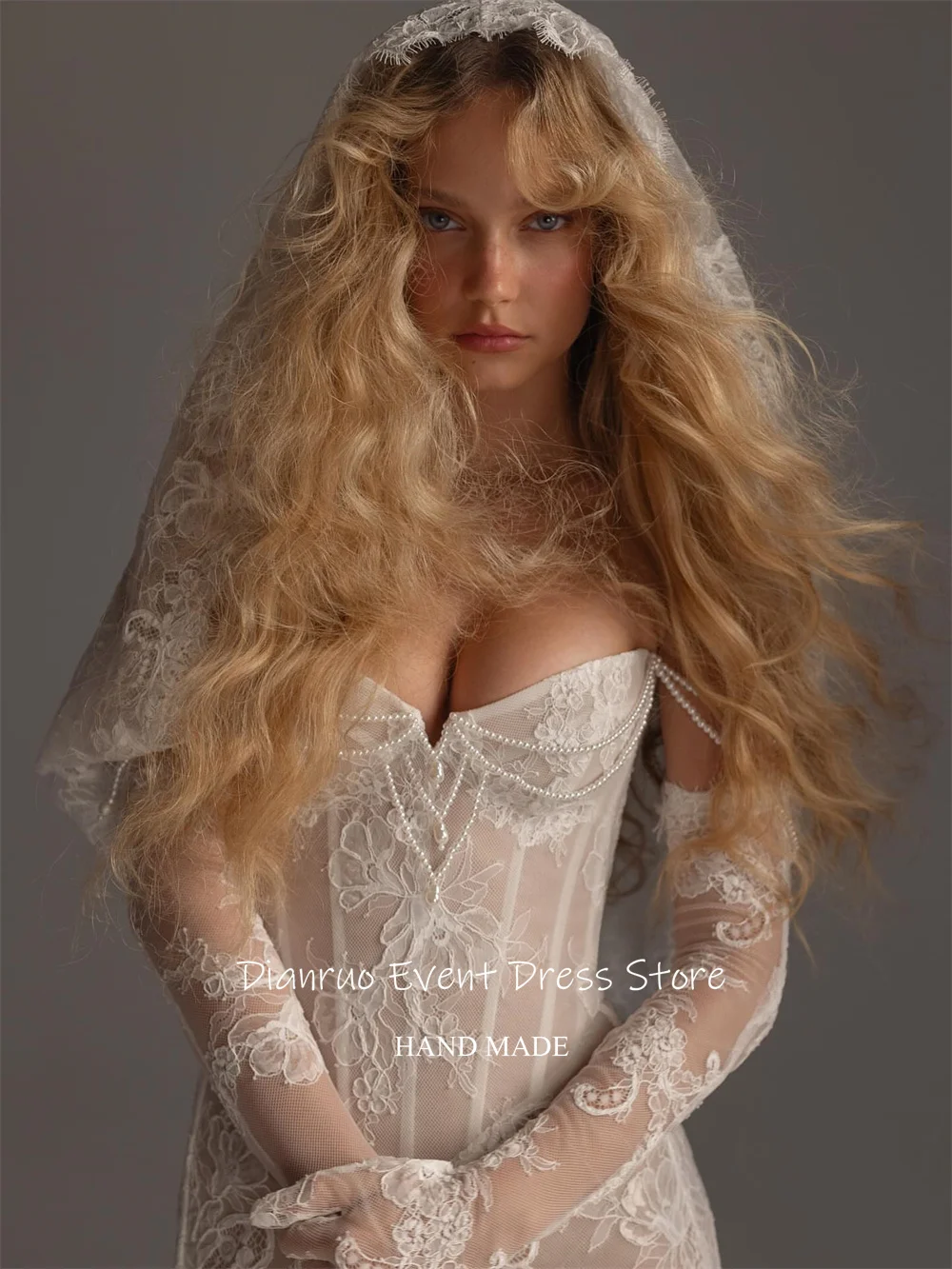 Dianruo perles séduisantes robes de mariée chérie Mini longueur robe de bal Illusion Appliques à lacets robe de retour personnalisé