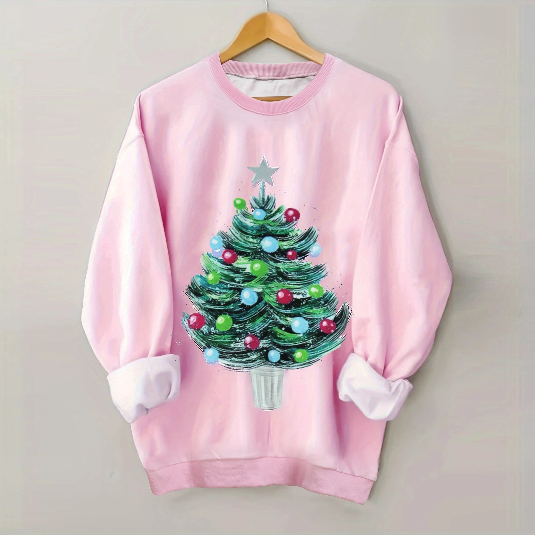 Europe and the United States women&s cross-border Amazon Christmas tree turtleneck loose sweater digital printed casual jac